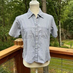 Fiorlini International Striped Snap Button Short Sleeve Top 100% Cotton Sz M